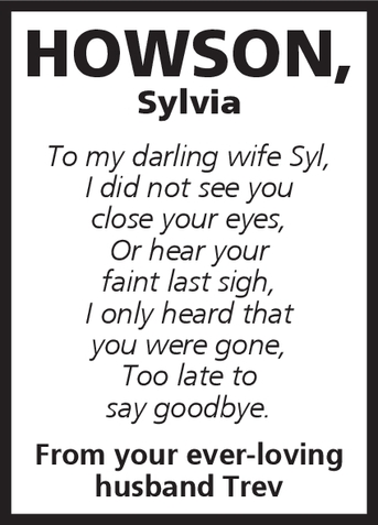 Notice for Sylvia Howson